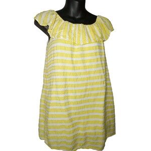 Copper Key Women's Out Of Shouleders Top Yellow And White  Stripid Pull-over  S